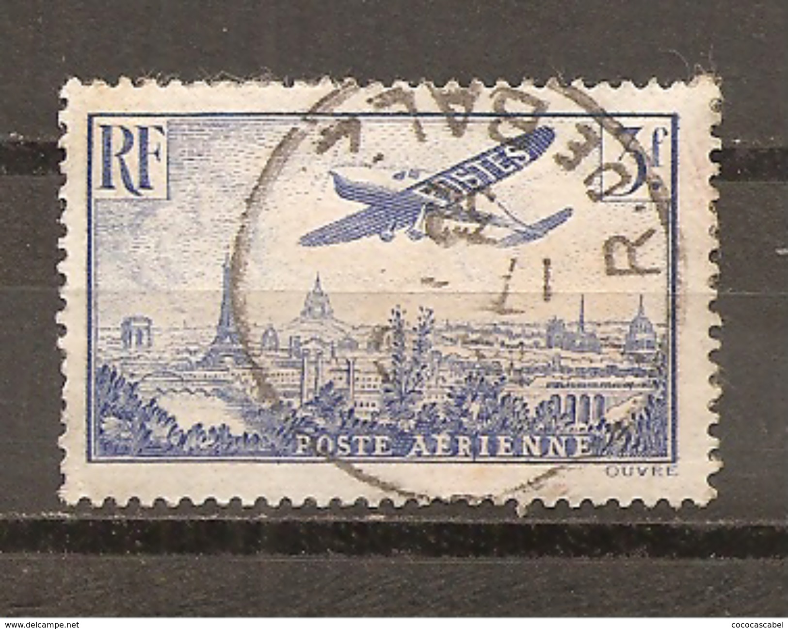 Francia-France Nº Yvert  Aéreo 12 (usado) (o) (con Papel) - 1927-1959 Matasellados
