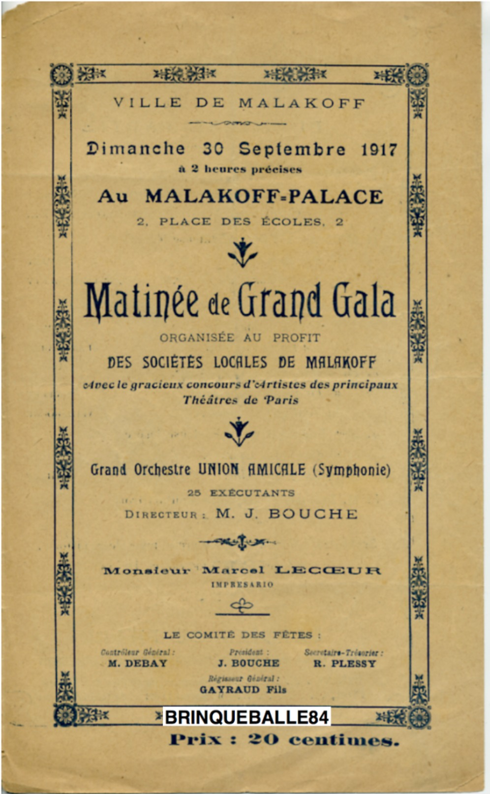 PROGRAMME MALAKOFF 92240 PALACE 30 SEPTEMBRE 1917 GARDIEN DE PHARE EN WAGON PEHEU DALBRET GEORGIUS - Programma's