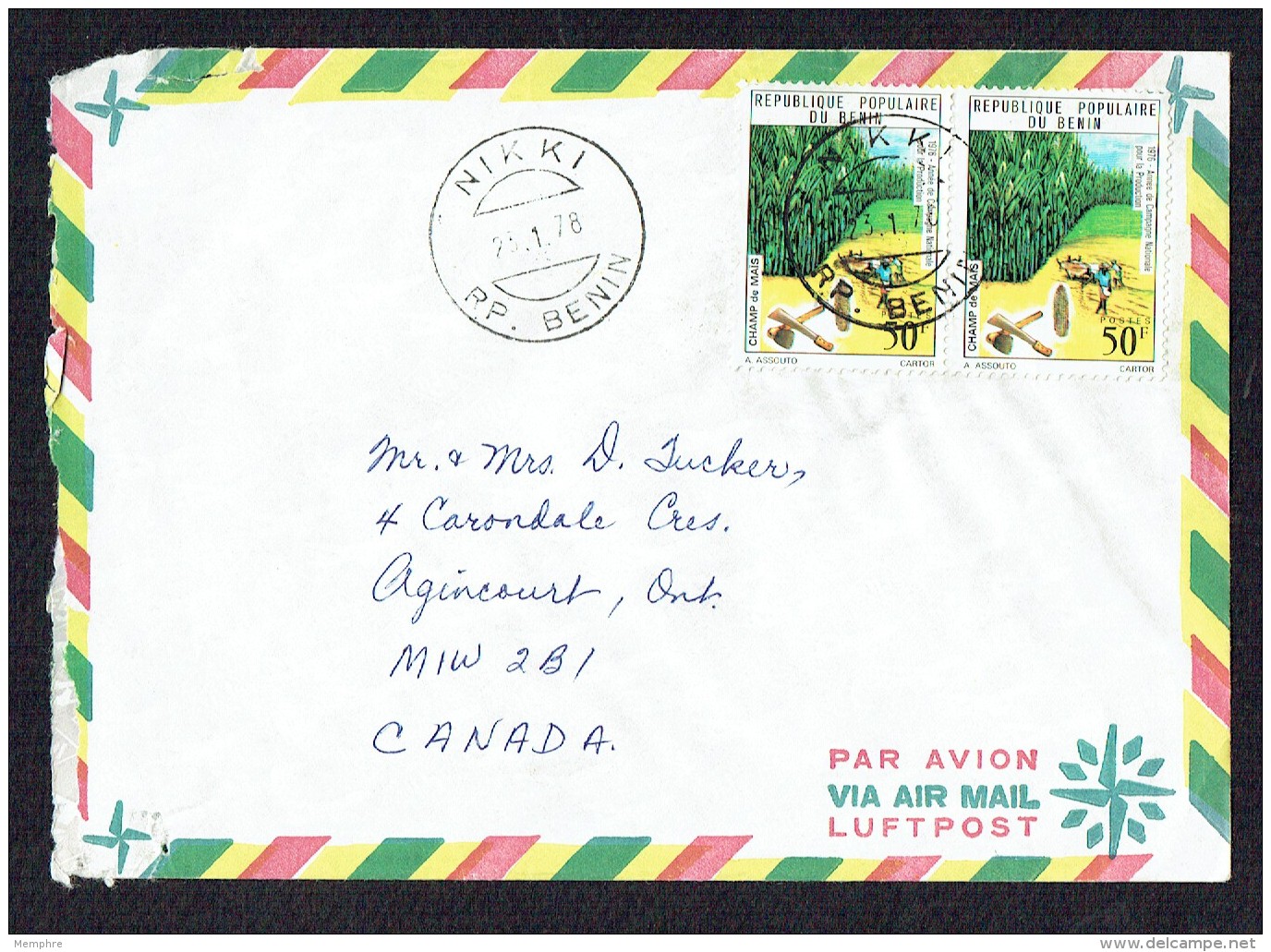 Lettre Avion De Nikki Pour Le Canada Champ De Mais X2 - Benin - Dahomey (1960-...)