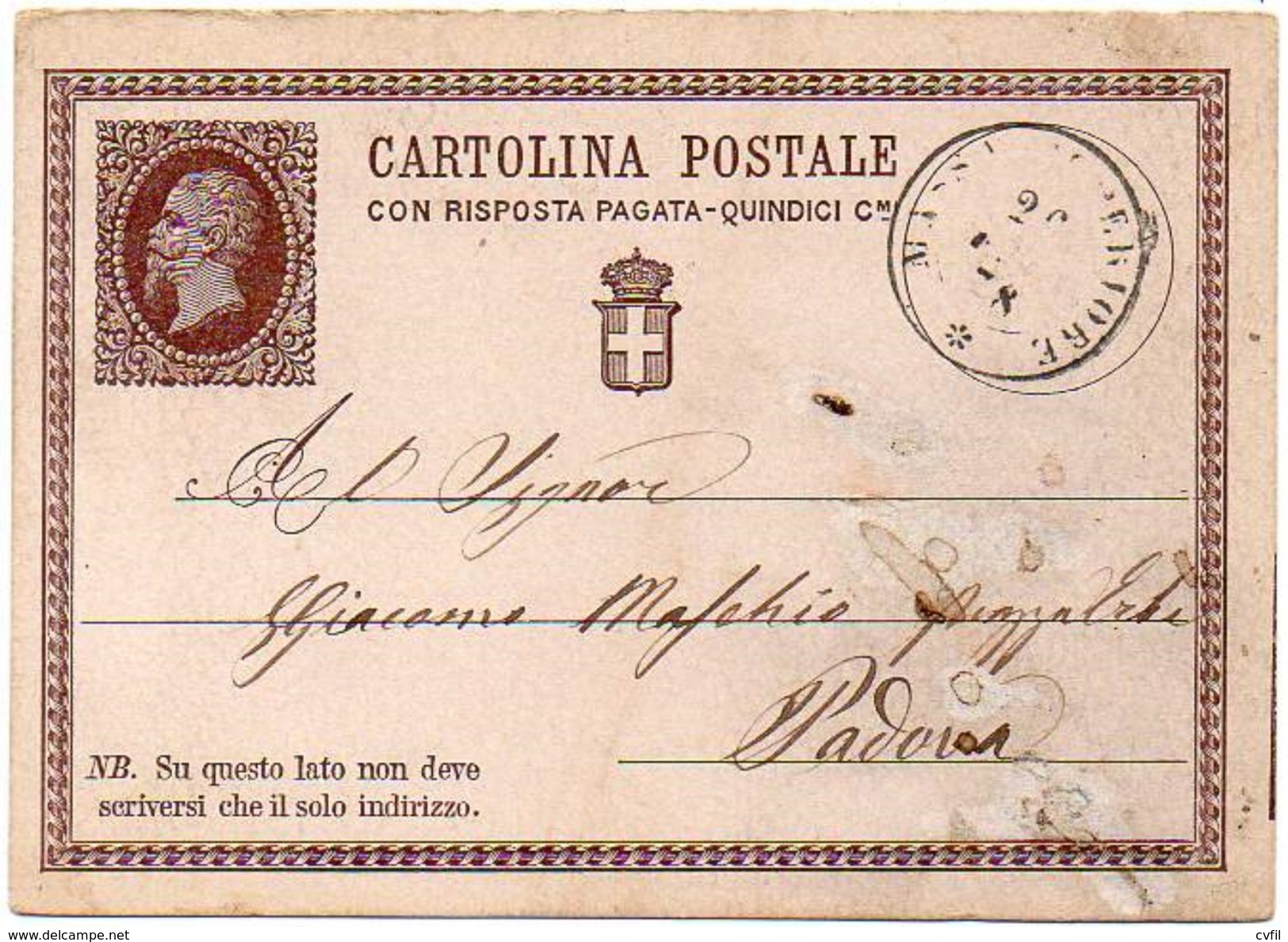 ITALY / ITALIA 1878. Entire P.C. Cartolina Postale Con Risposta Pagata, Domanda Circulated - Entiers Postaux