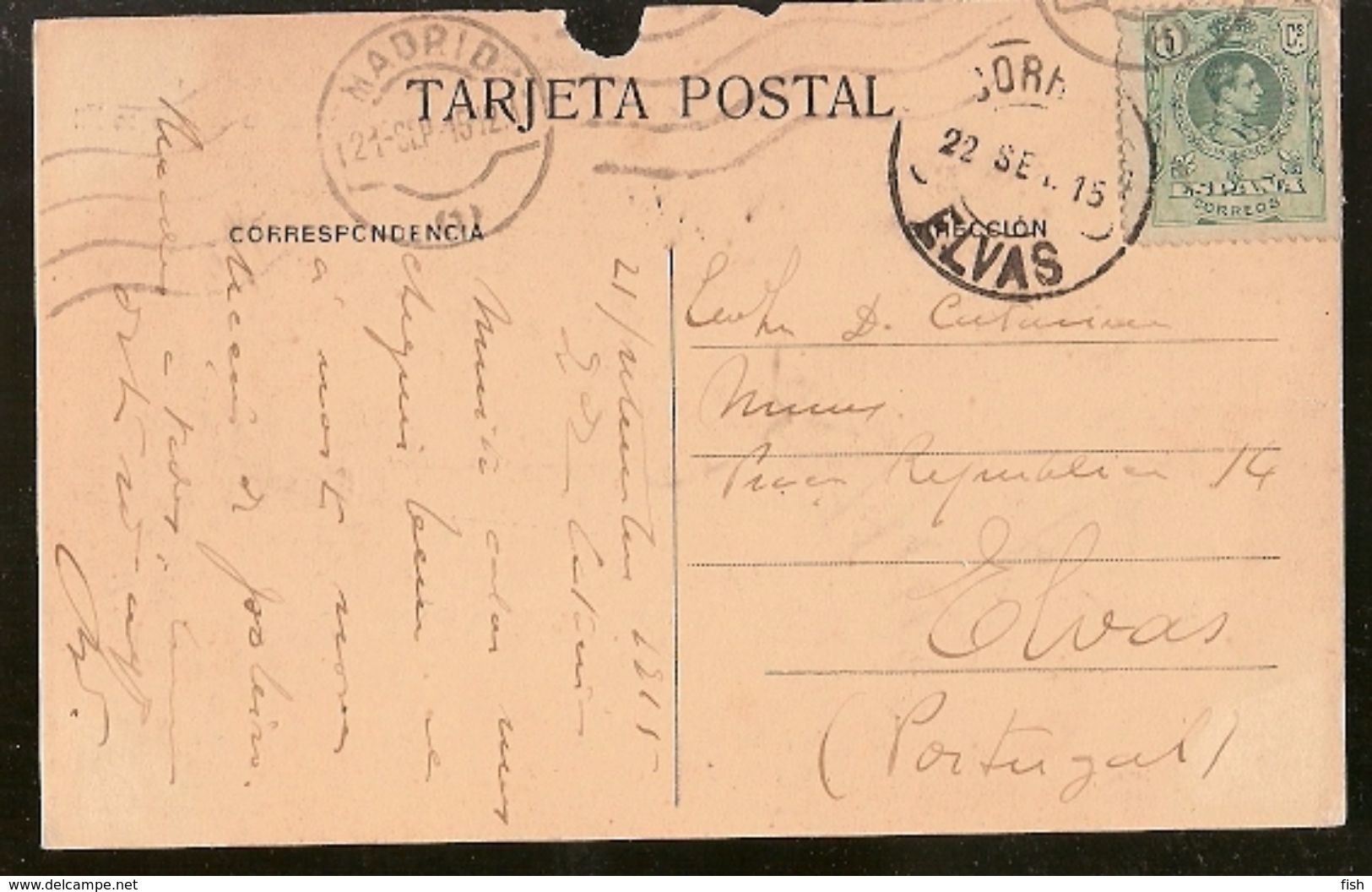 Spain & Circulated Postal, Monumento De Alfonso XII,  Madrid Elvas Portugal 1915  (35) - Denkmäler