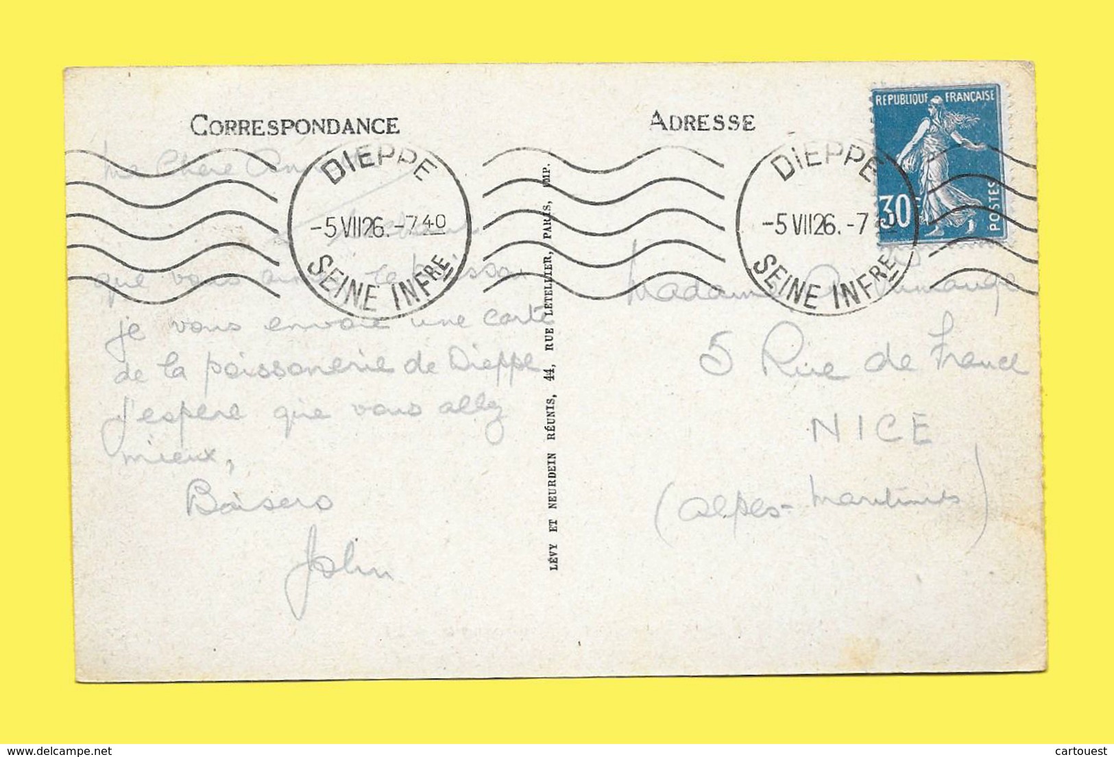 CPA Dieppe Quai Henri IV Et La Poissonnerie 1926 ( Sup Oblitération ) - Dieppe