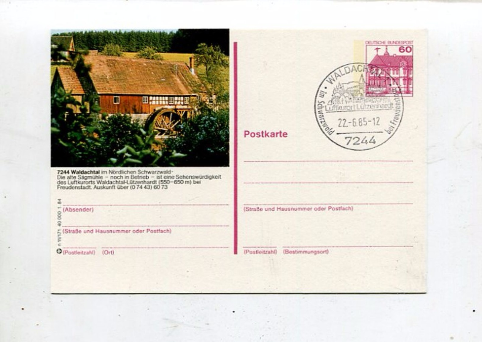 Bundesrepublik Deutschland / 1984 / Bildpostkarte WALDACHTAL Mit Bildgleichem Stempel (14263) - Cartes Postales Illustrées - Oblitérées