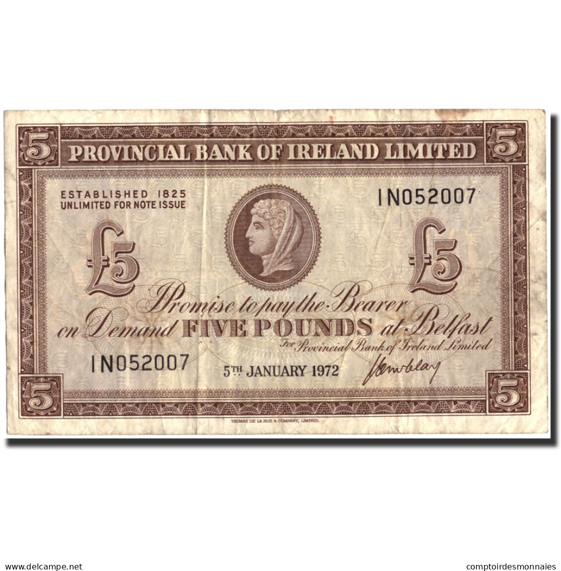 Billet, Northern Ireland, 5 Pounds, 1972, 1972-01-05, KM:246, TB+ - Ireland