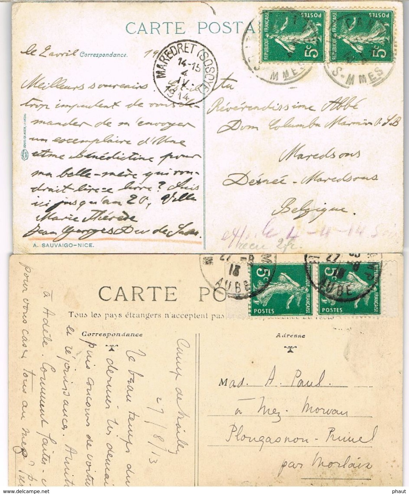 137 I ET IIA EN PAIRES SUR CPA BORD DE FEUILLES ET CARNET - 1877-1920: Semi-Moderne