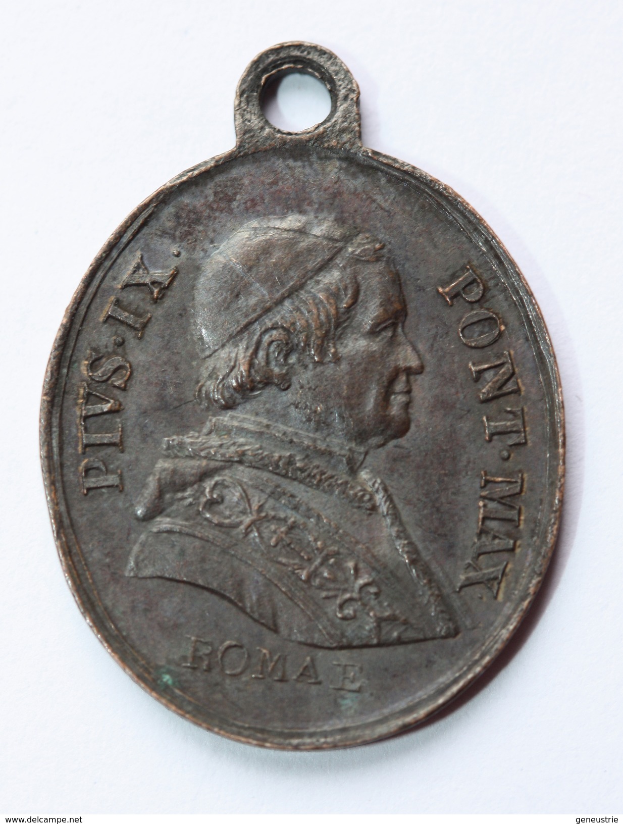 Pendentif Médaille Religieuse Ancienne Bronze Milieu XIXe "Pape Pie IX / Médaille Miraculeuse" Religious Medal - Religion & Esotérisme