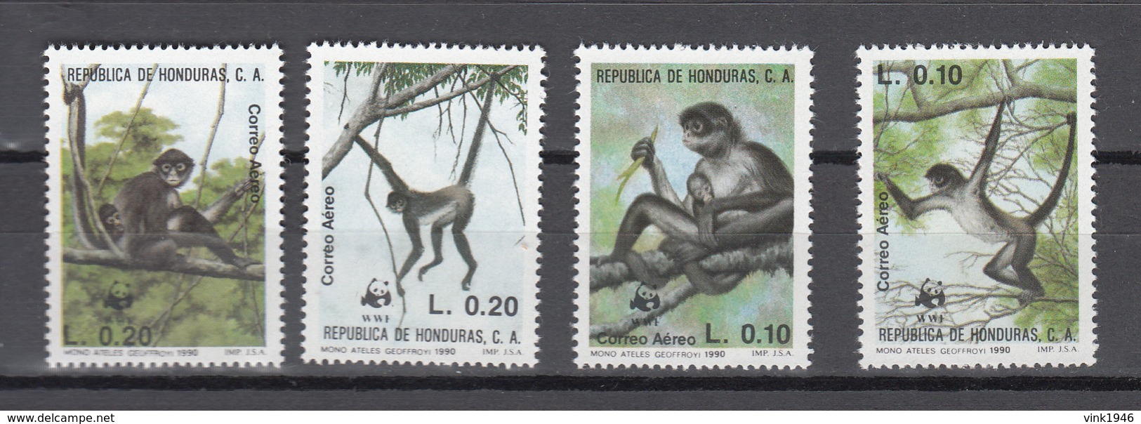 Honduras 1990,4V,set,WWF,monkeys,apen,affen,singes,monos,scimmias,MNH/Postfris(A3374) - Apen