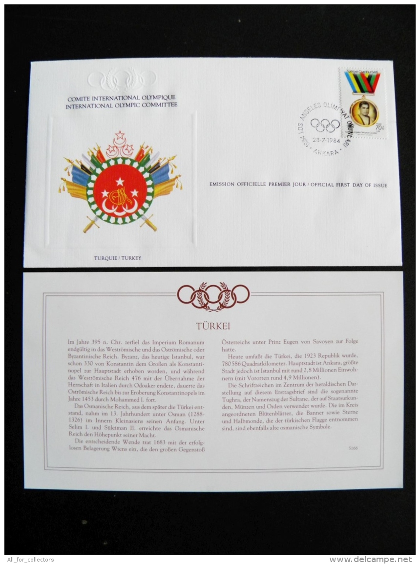 FDC Cover + Card Inside Olympic Games 1984 Los Angeles Official Turkey Medal Winner Oyunlan - Sommer 1984: Los Angeles