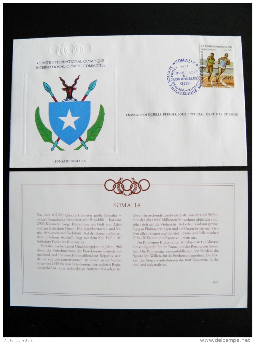 FDC Cover + Card Inside Olympic Games 1984 Los Angeles Official Somalia Athletics - Sommer 1984: Los Angeles