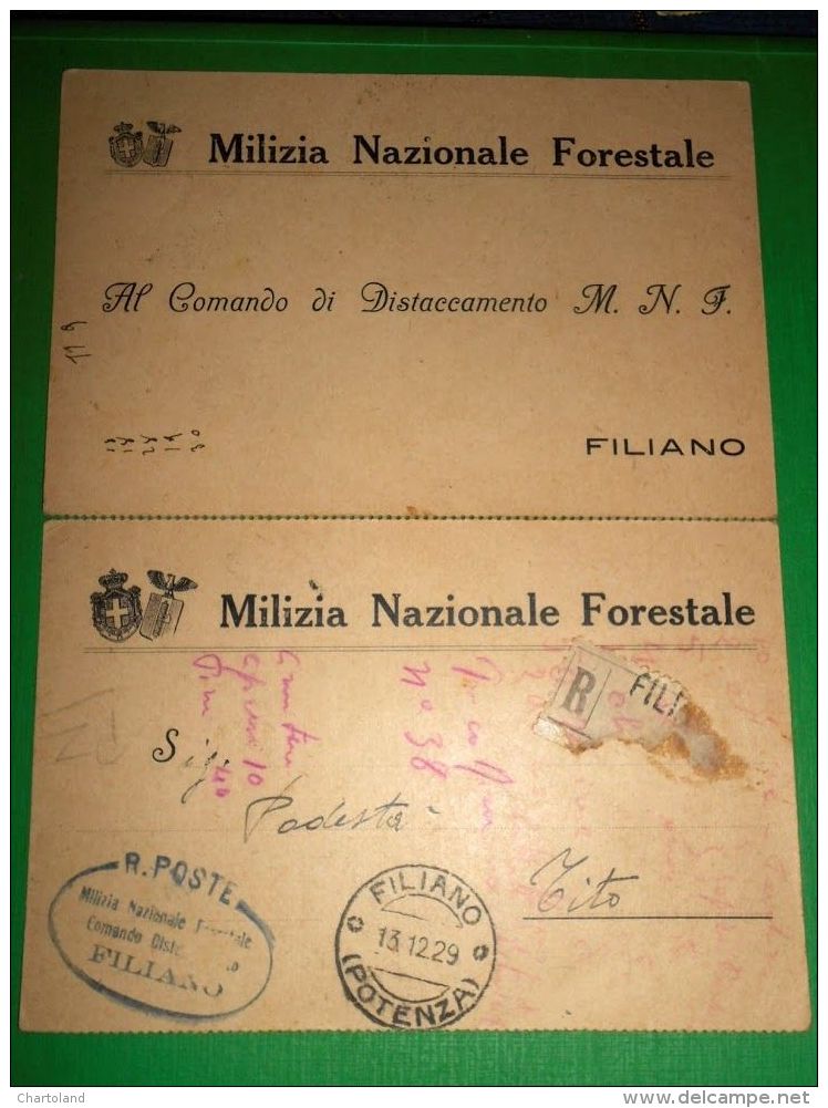 Cartolina Doppia Milizia Nazionale Forestale - Filiano ( Potenza ) 1929 - Potenza