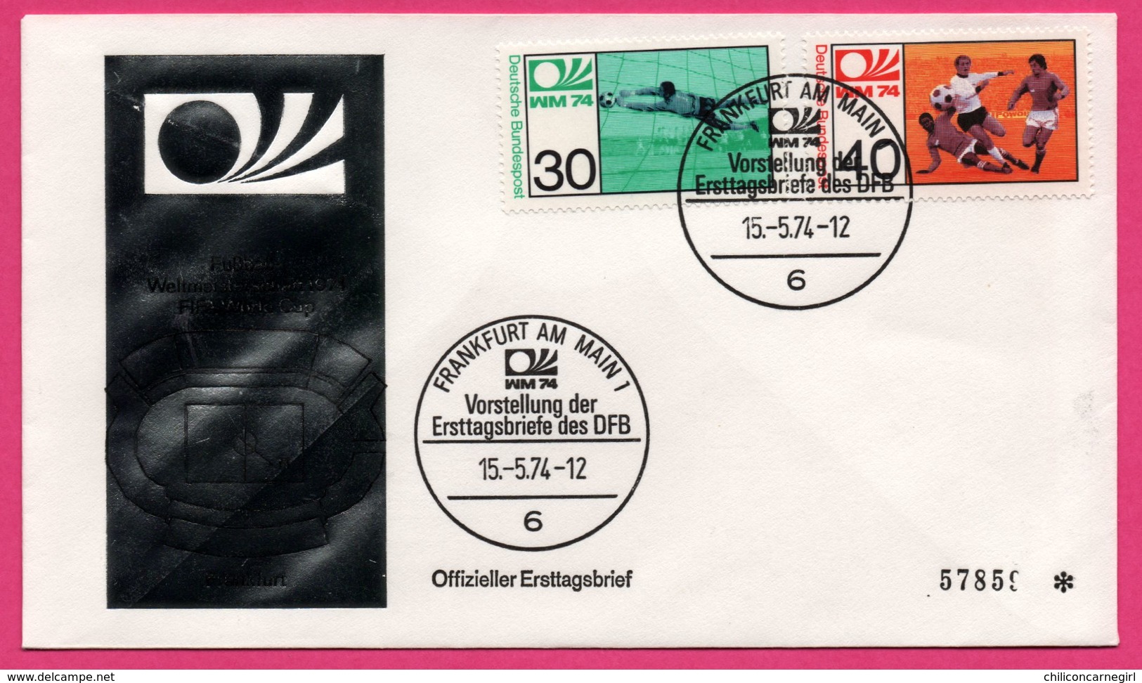 FDC N° 57859 - Football - Weltmeisterschaft 1974 - FIFA WORLD CUP - Frankfurt Am Main 1 - Ersttagsbrief - 1974 – Germania Ovest