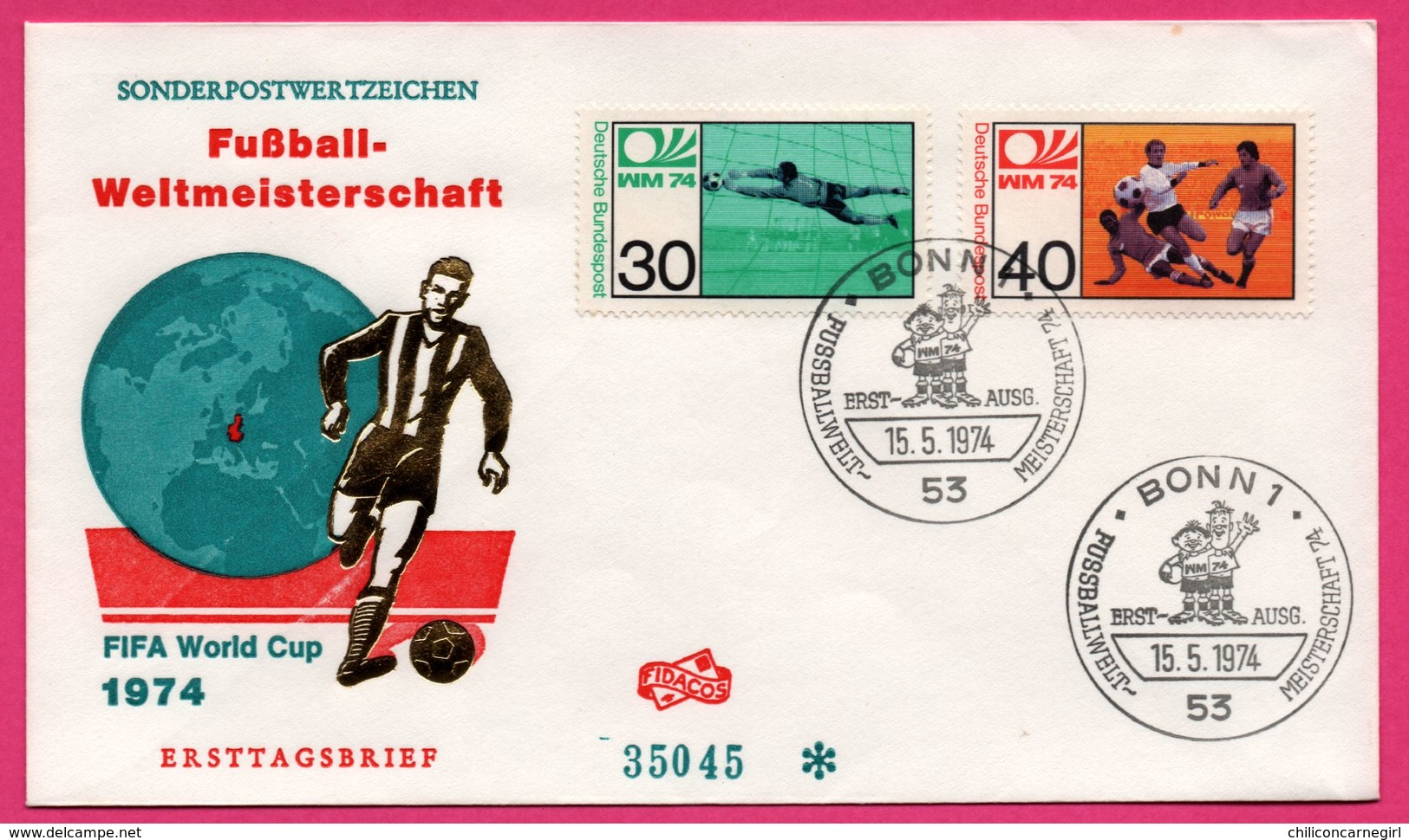 FDC N° 35045 - Football - Fifa World Cup 1974 - Bonn - Sonderpostwertzeichen FuBball Weltmeisterschaft - 1974 – West Germany