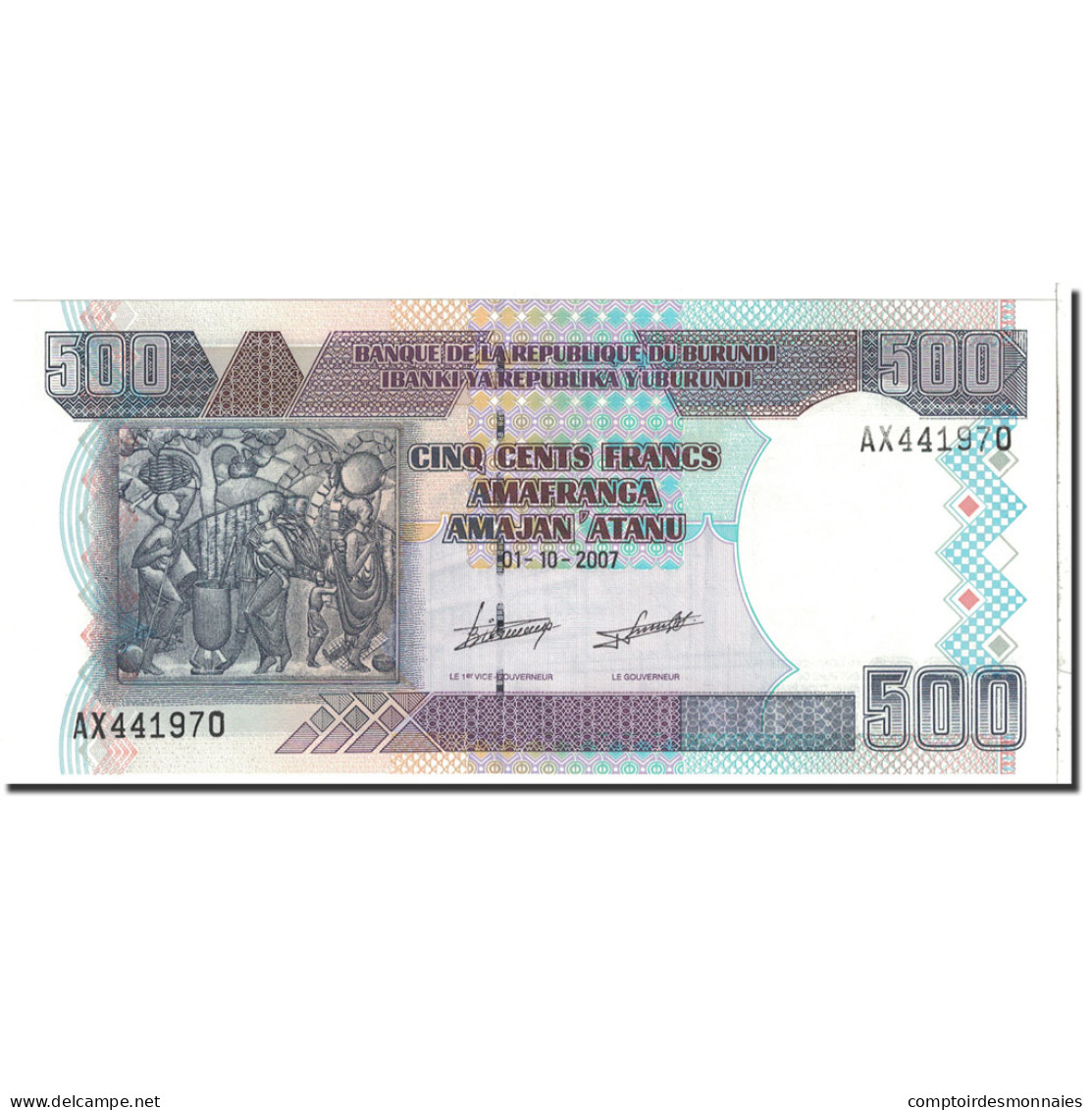 Billet, Burundi, 500 Francs, 2007, 2007-10-01, KM:38d, NEUF - Burundi