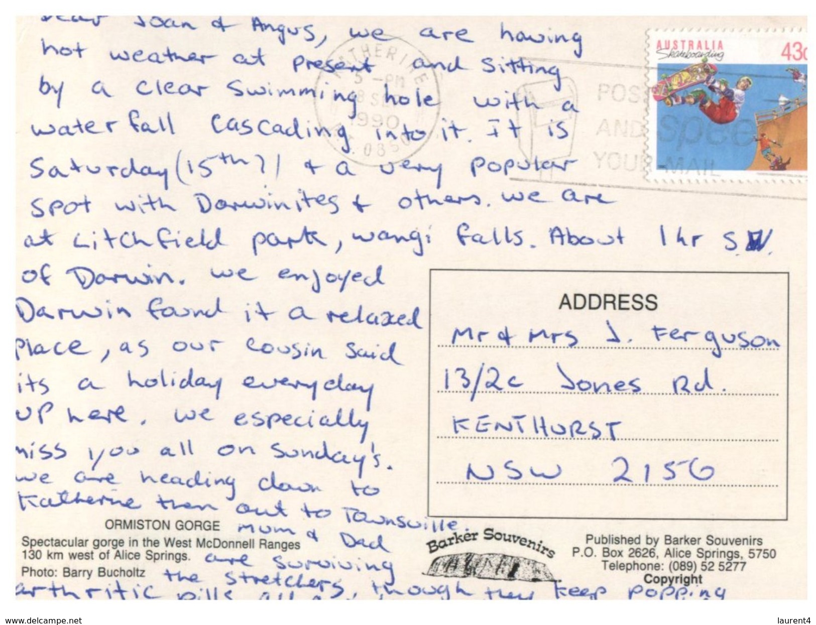 (765) Australia - (with  Stamp At Back)  NT - Orrmiston Gorge - Alice Springs