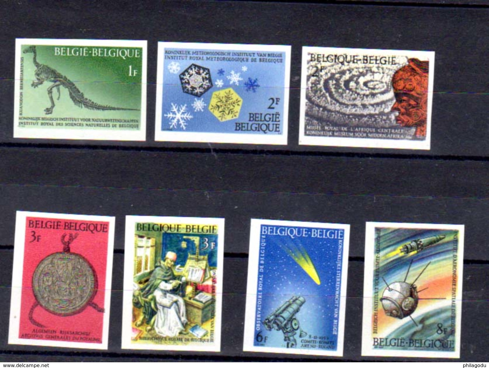 1966  Culturelle, 1374 / 1380** Non Dentelés, Cote 105 E  Astronomie Espace Dinosaure  Avec N° Imprimé Au Verso - 1961-1980