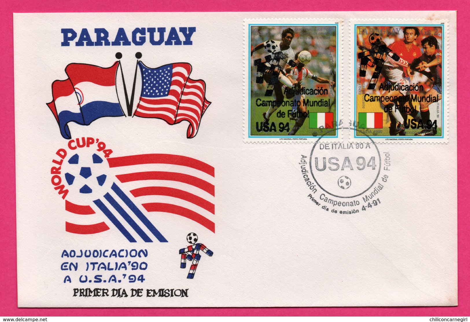 FDC - Football - World Cup USA 94 - Paraguay - De Italia 90 A - Adjudicacion Campeonato Mundial De Futbol - 1994 - 1994 – États-Unis