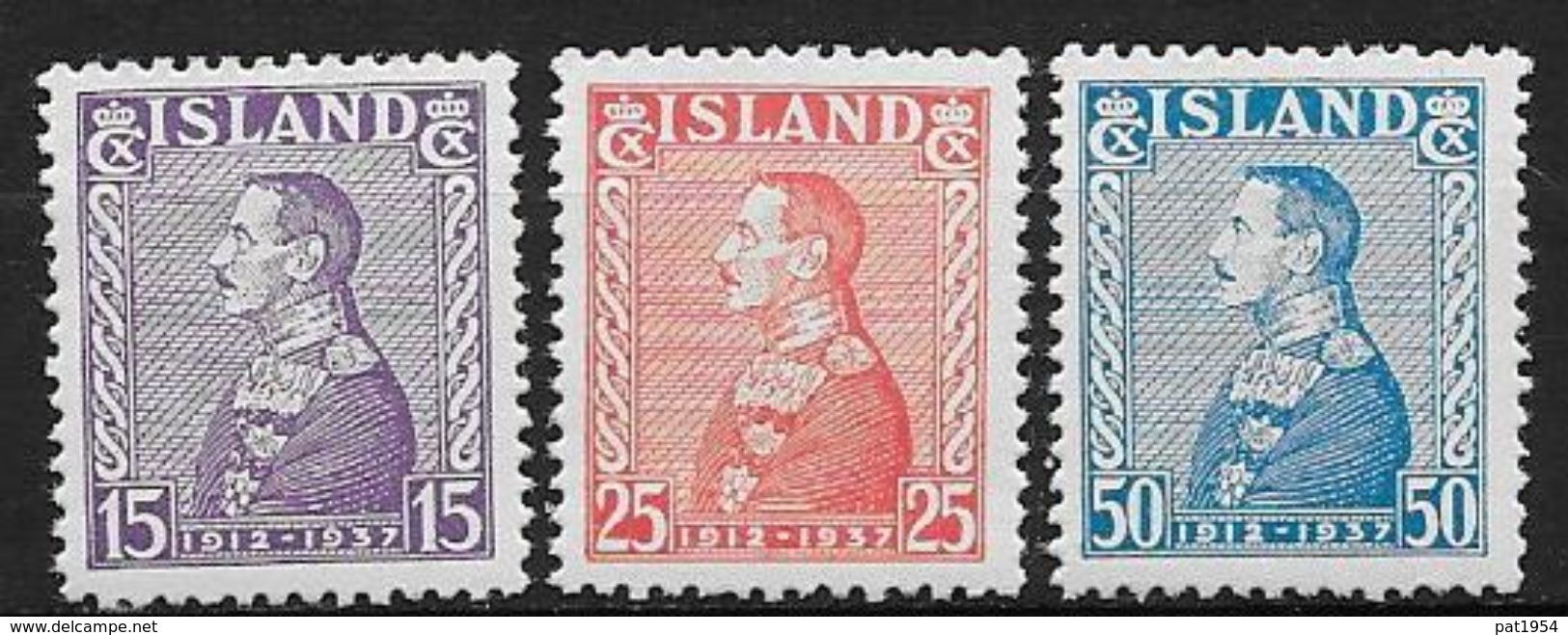 Islande 1937 N°164A/166A  Neufs ** MNH.  Jubilé Du Roi Christian X, Issus Du Bloc - Neufs