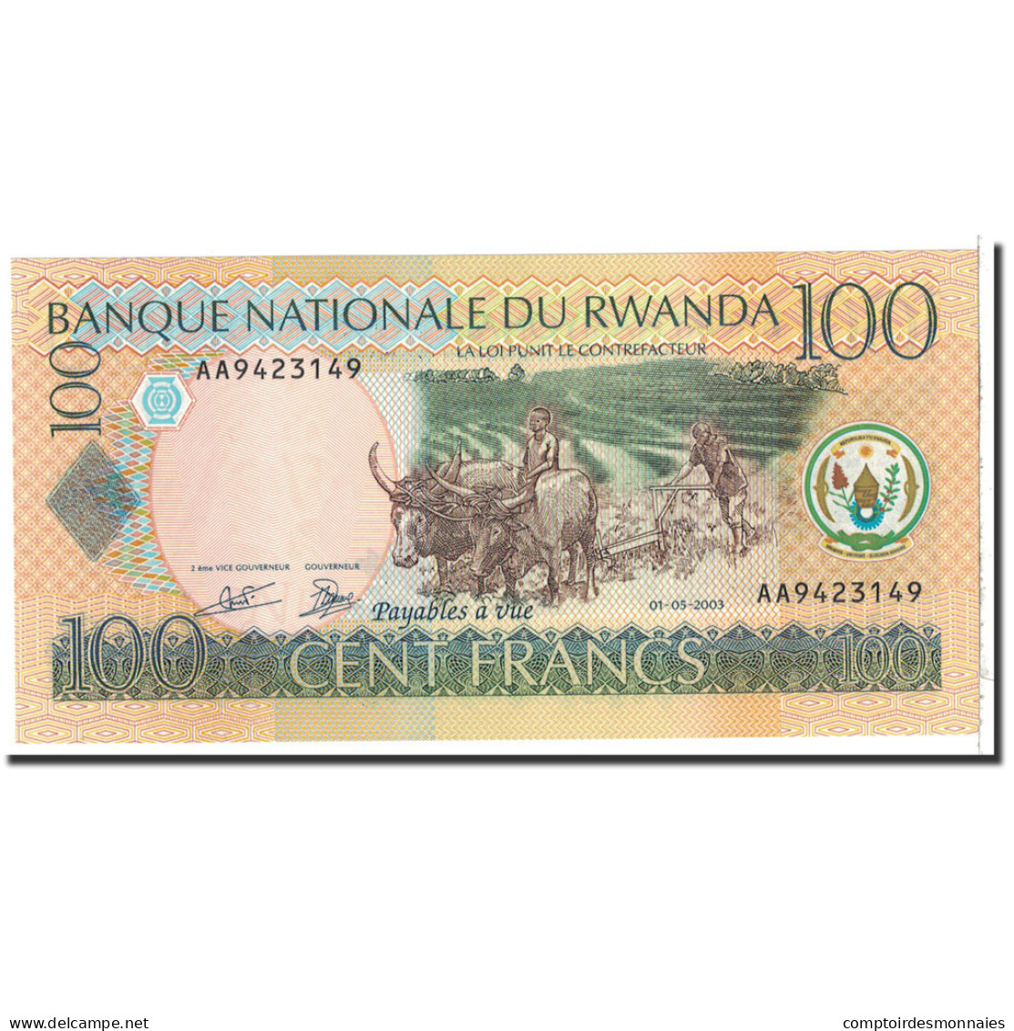 Billet, Rwanda, 100 Francs, 2003, 2003-05-01, KM:29a, NEUF - Rwanda