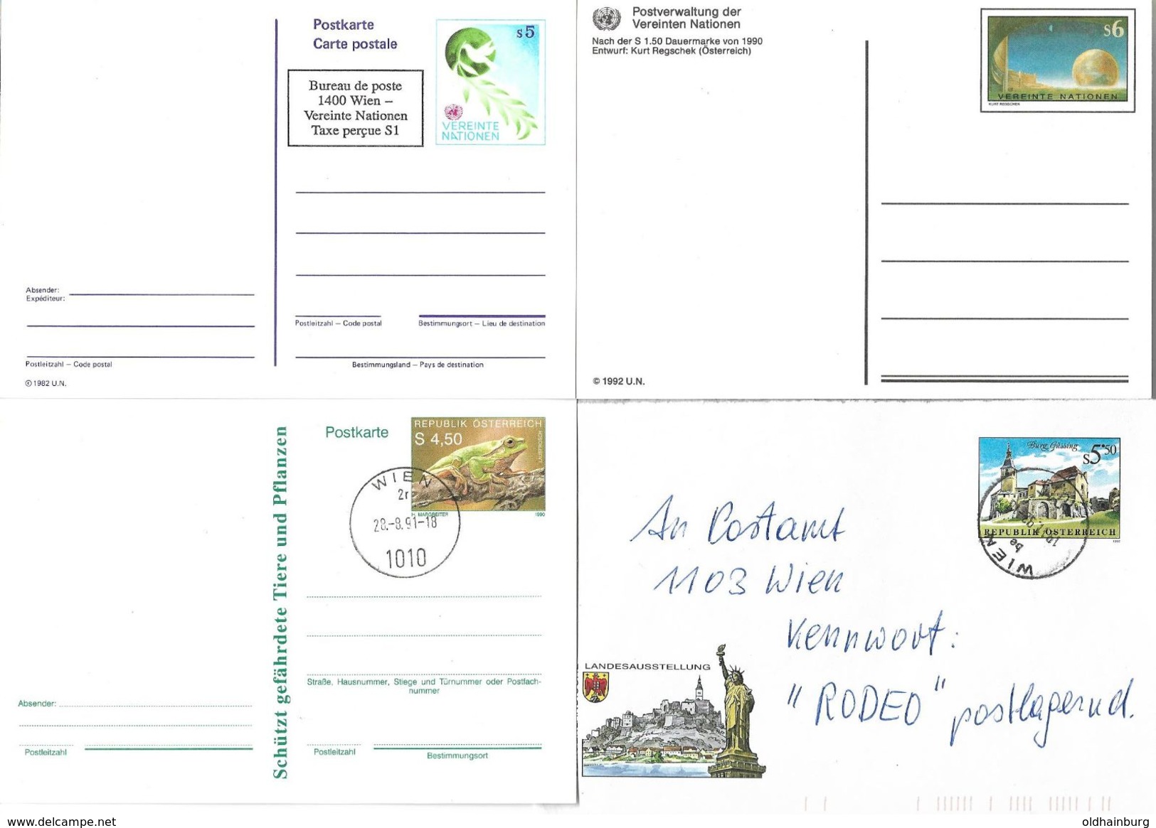 4152x: Vier Ganzsachen- Belege Österreich Und UNO Wien - Covers & Documents