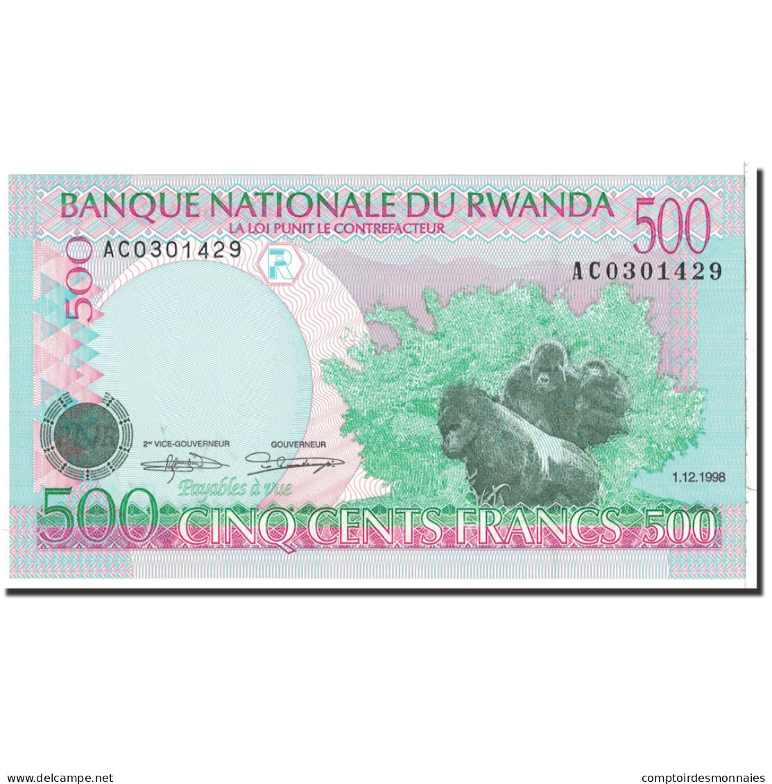 Billet, Rwanda, 500 Francs, 1998, 1998-12-01, KM:26a, NEUF - Rwanda