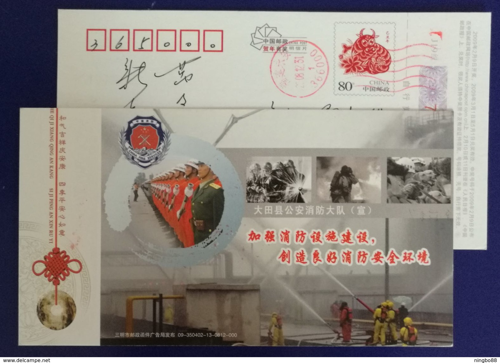 Fire Fighting Hose,Life-rescuing,life-saving Dog,China 2009 Datian Police Fire Service Advertising Pre-stamped Card - Bombero