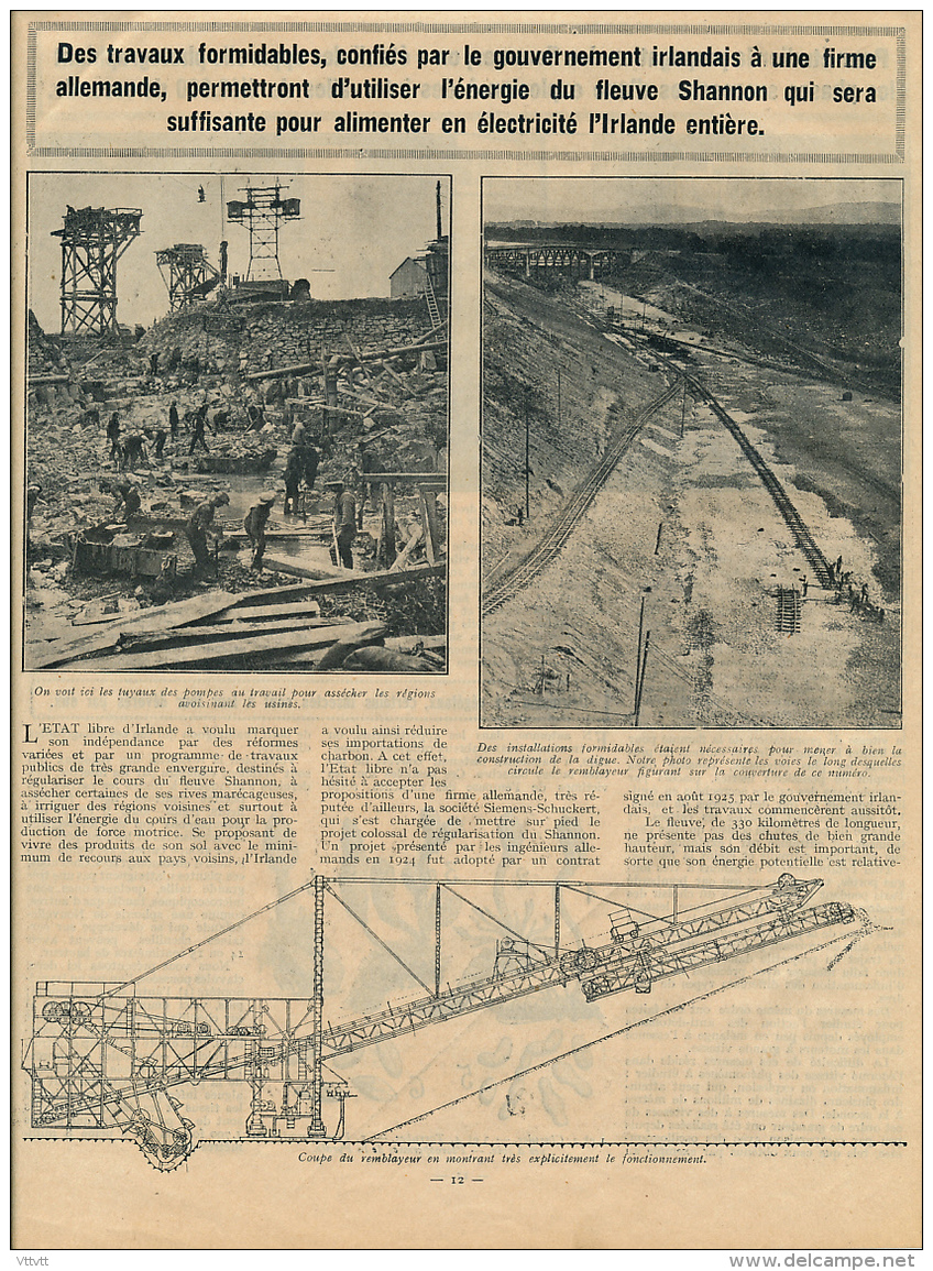 1929 : Document, IRLANDE (3 Pages Illustrées) Fleuve Shannon, Digue, Force Motrice, Usine, Limerick, Westmaech, Rooskey - Ohne Zuordnung