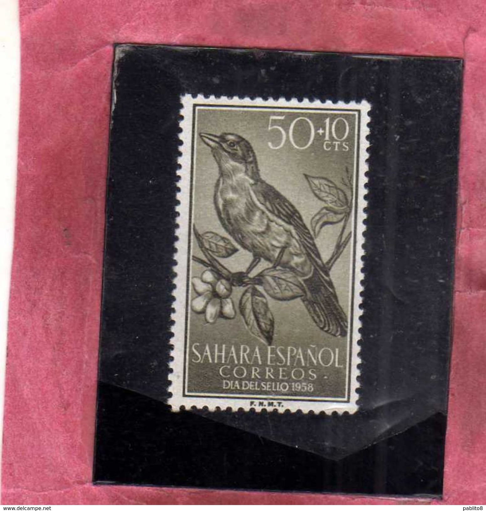 SAHARA ESPAÑOL SPANISH SPAGNOLO 1958 STAMP DAY DIA DEL SELLO GIORNATA DEL FRANCOBOLLO BIRD FAUNA CENT. 50 + 10c MNH - Spanische Sahara