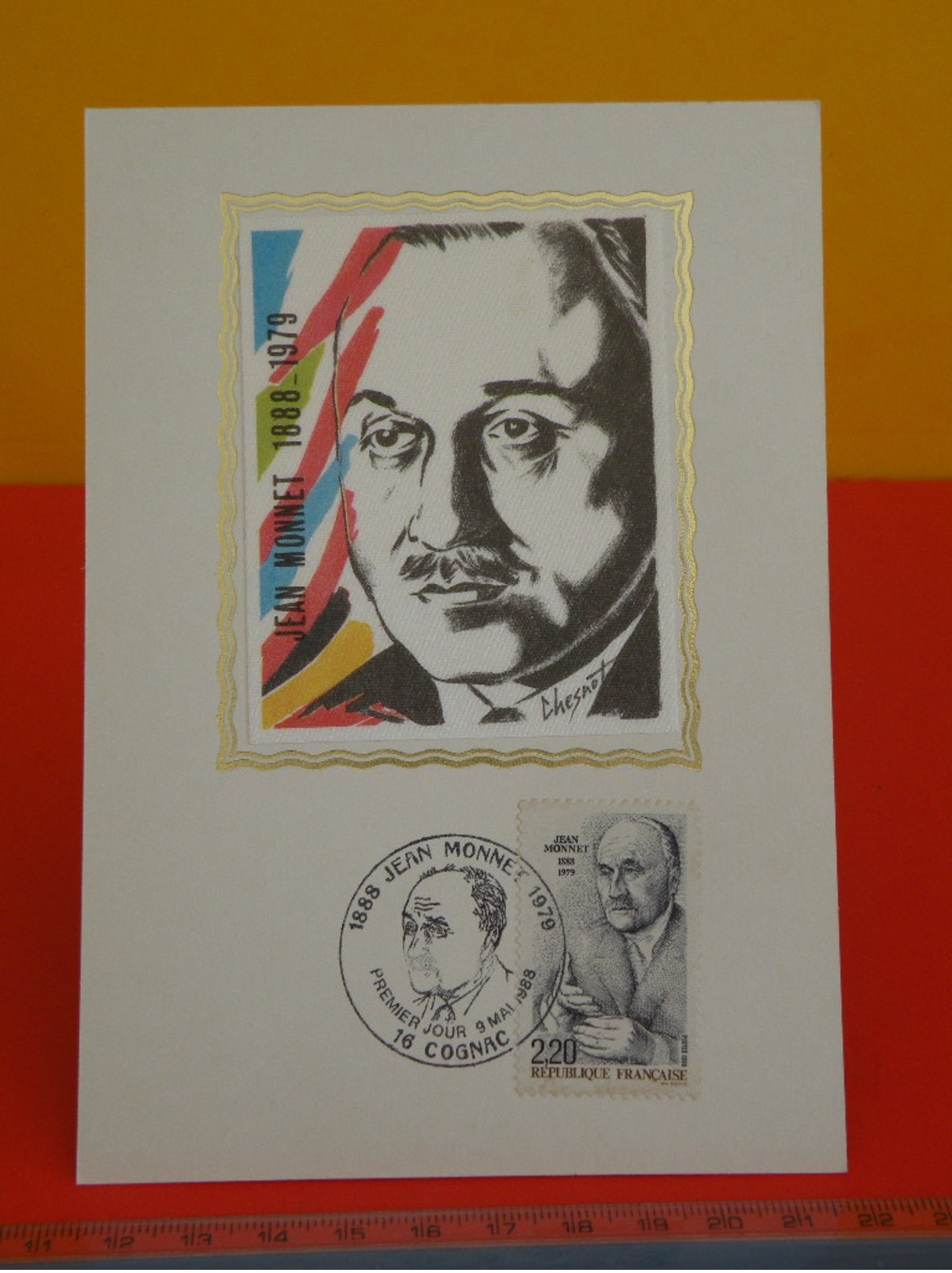 FDC >Cartes-Maximum >1980-89 - Jean Monnet - 16 Cognac - 9.5.1988 - 1er Jour, Coté 2&euro; - 1980-1989