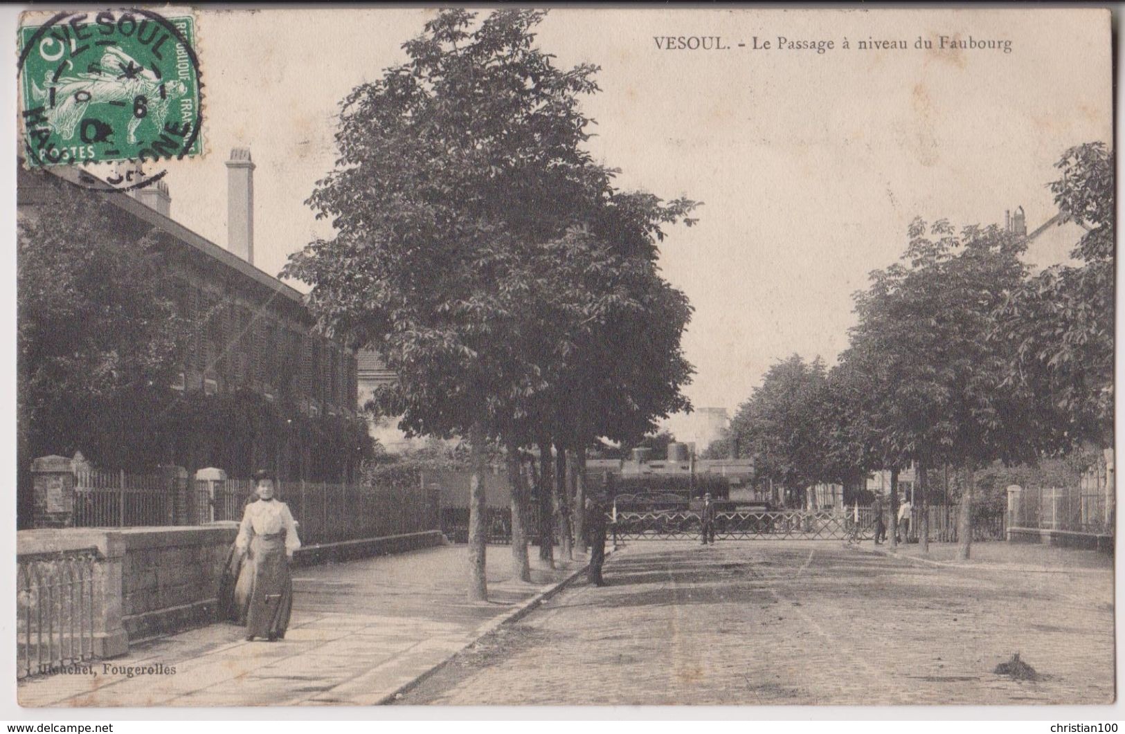 VESOUL : UN TRAIN AU PASSAGE A NIVEAU DU FAUBOURG - CHEMIN DE FER - ECRITE 1908 - 2 SCANS - - Vesoul