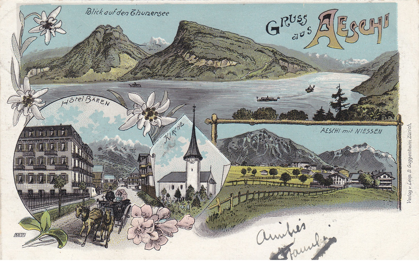 Gruss Aus Aeschi Mit Hotel Bären - Litho - 1904     (P-58-40614) - Aeschi Bei Spiez