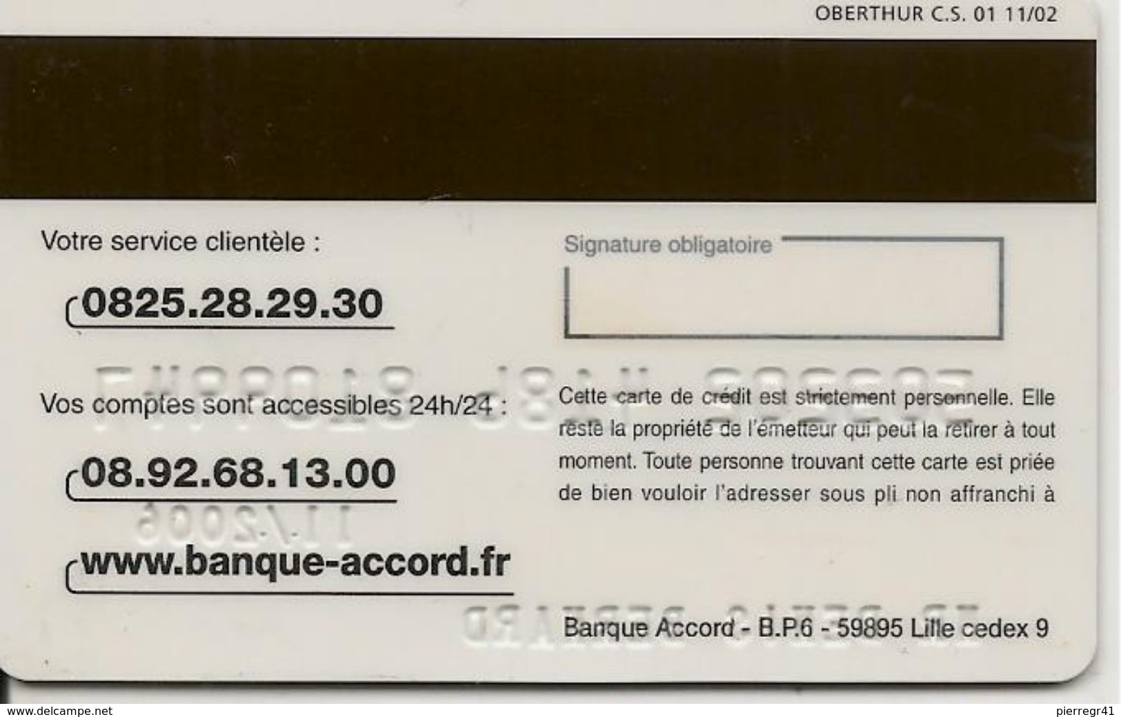 -CARTE@-MAGNETIQUE-CB-AUCHAN-ACCORD-11/2006-Oberthur C.S 01-11/02-TBE-RARE - Cartes Bancaires Jetables