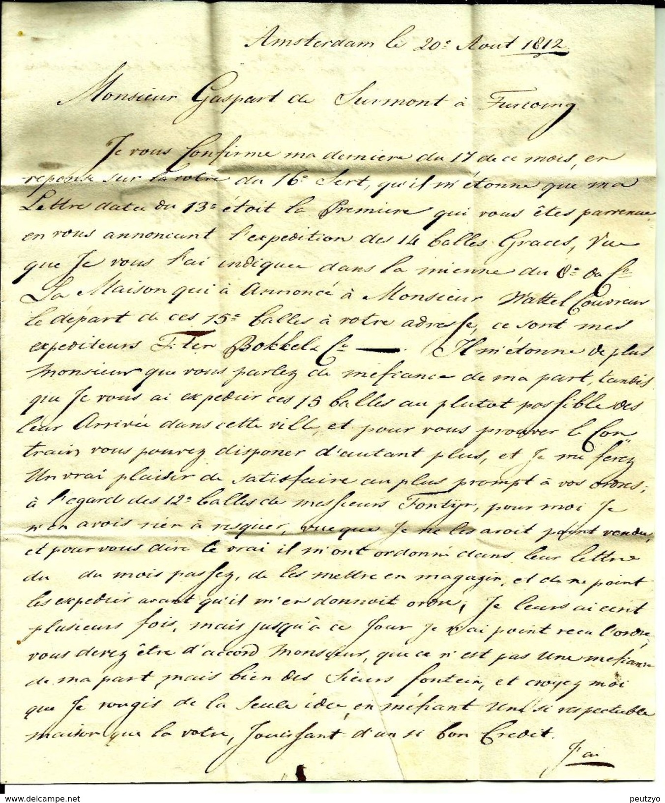 Lettre Année 1812 116 Amsterdam Hollande Departement Conquis Pour  Tourcoing France N°129 - 1792-1815: Départements Conquis