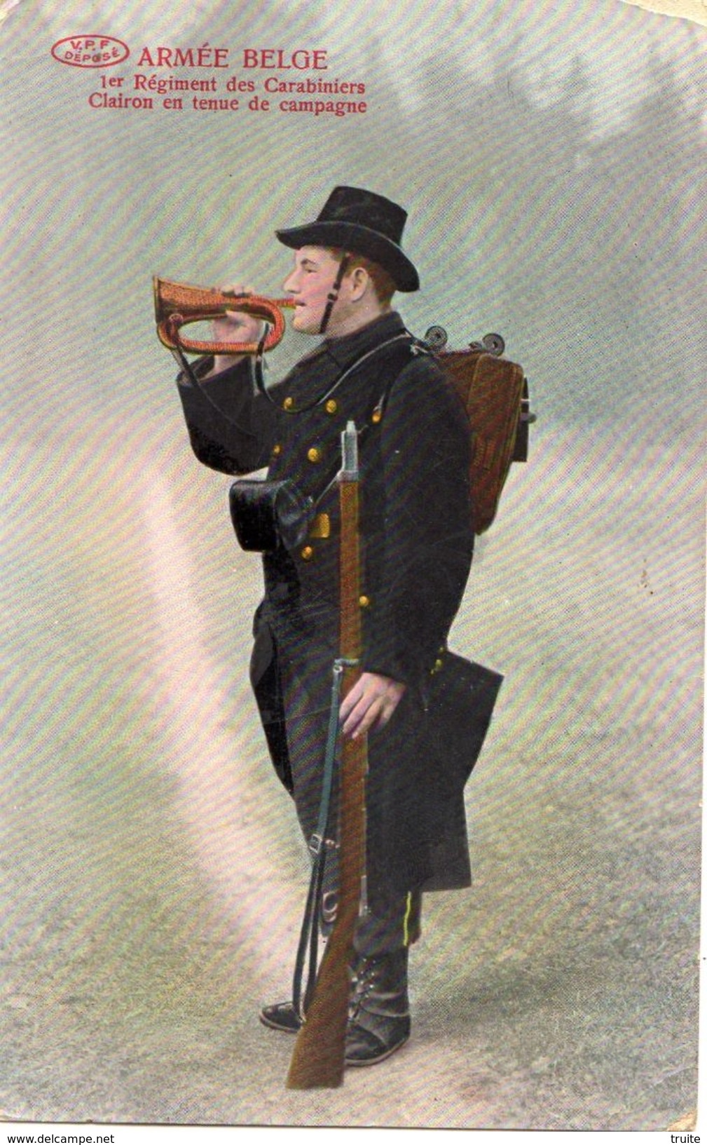 ARMEE BELGE 1 ER REGIMENT DES CARABINIERS CLAIRON EN TENUE DE CAMPAGNE (CARTE GLACEE ET COLORISEE) - Régiments