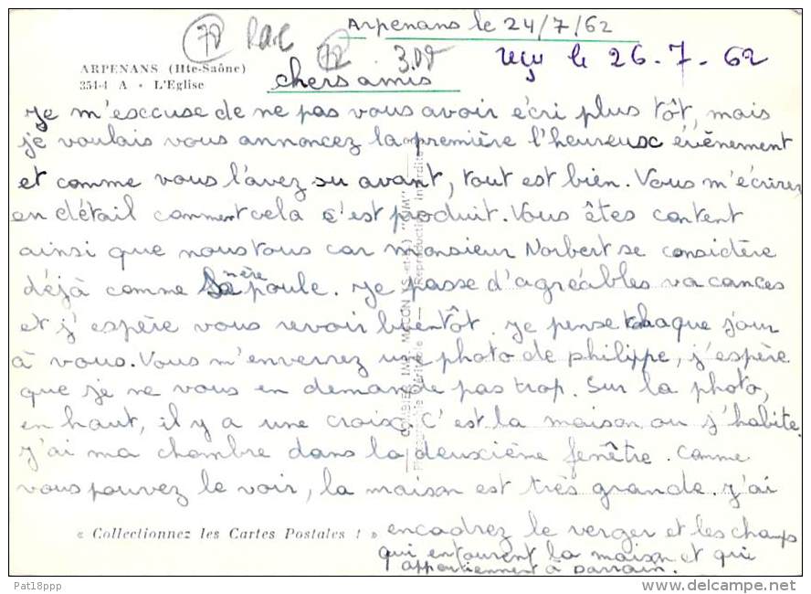 70 - ARPENANS : Vue Aérienne Et L'Eglise - CPSM Dentelée Noir Blanc Grand Format Postée 1962 -  Haute Saône - Autres & Non Classés