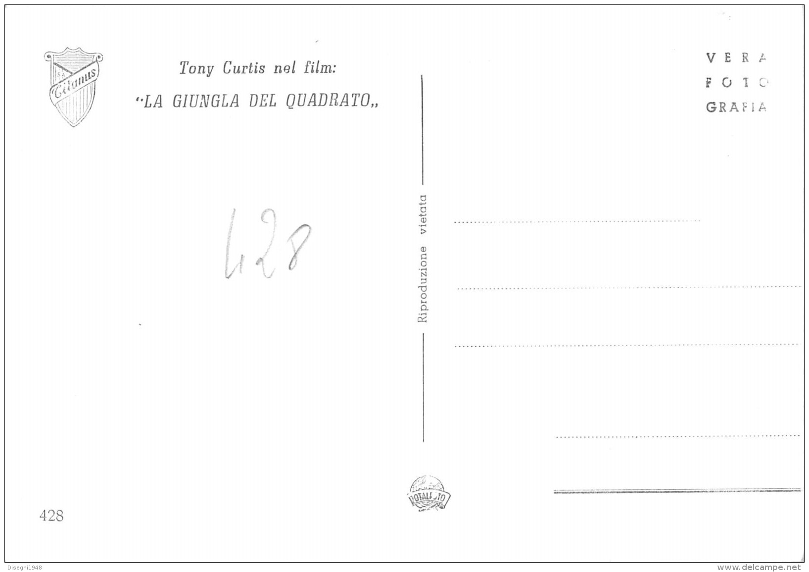 06844 "TONY CURTIS NEL FILM LA GIUNGLA DEL QUADRATO - TITANUS" CART. ILL. ORIG. NON SPED. - Attori