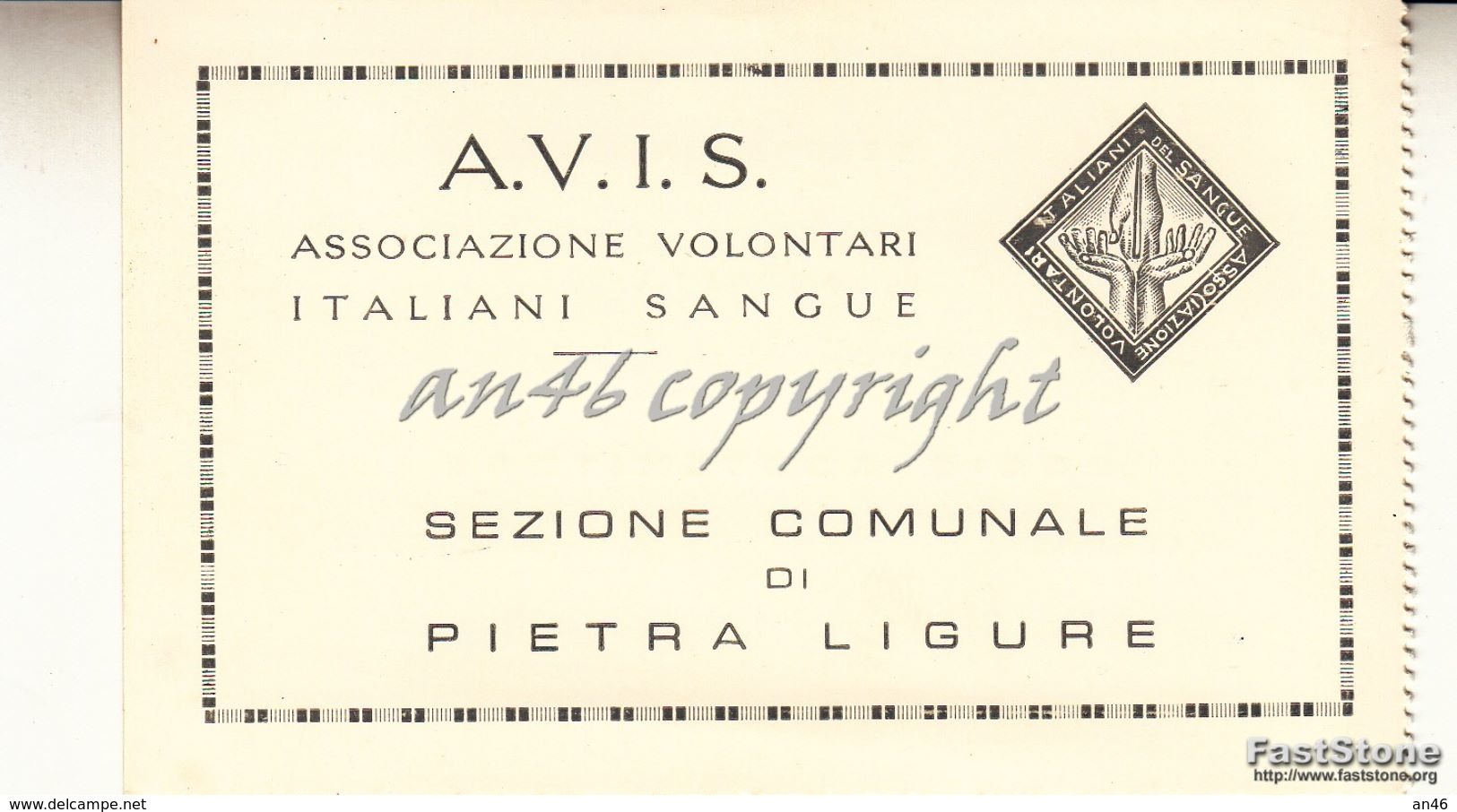 PIETRA LIGURE_TESSERA "A.V.I.S. ASS.ITALIANA DONATORI SANGUE DI PIETRA LIGURE-ANNO 1968- - Savona