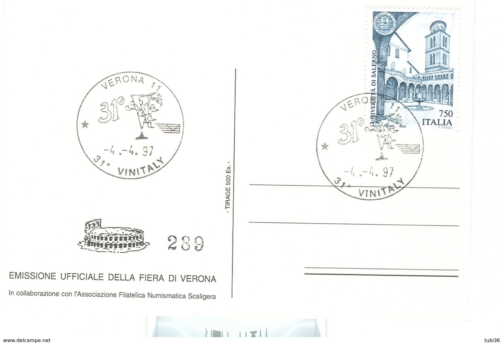 VERONA, VINITALY 31°, 1997, ANNULLO SPECIALE FIGURATO ,1997, SU CARTOLINA DEDICATA, ILLUSTRATA - Vino