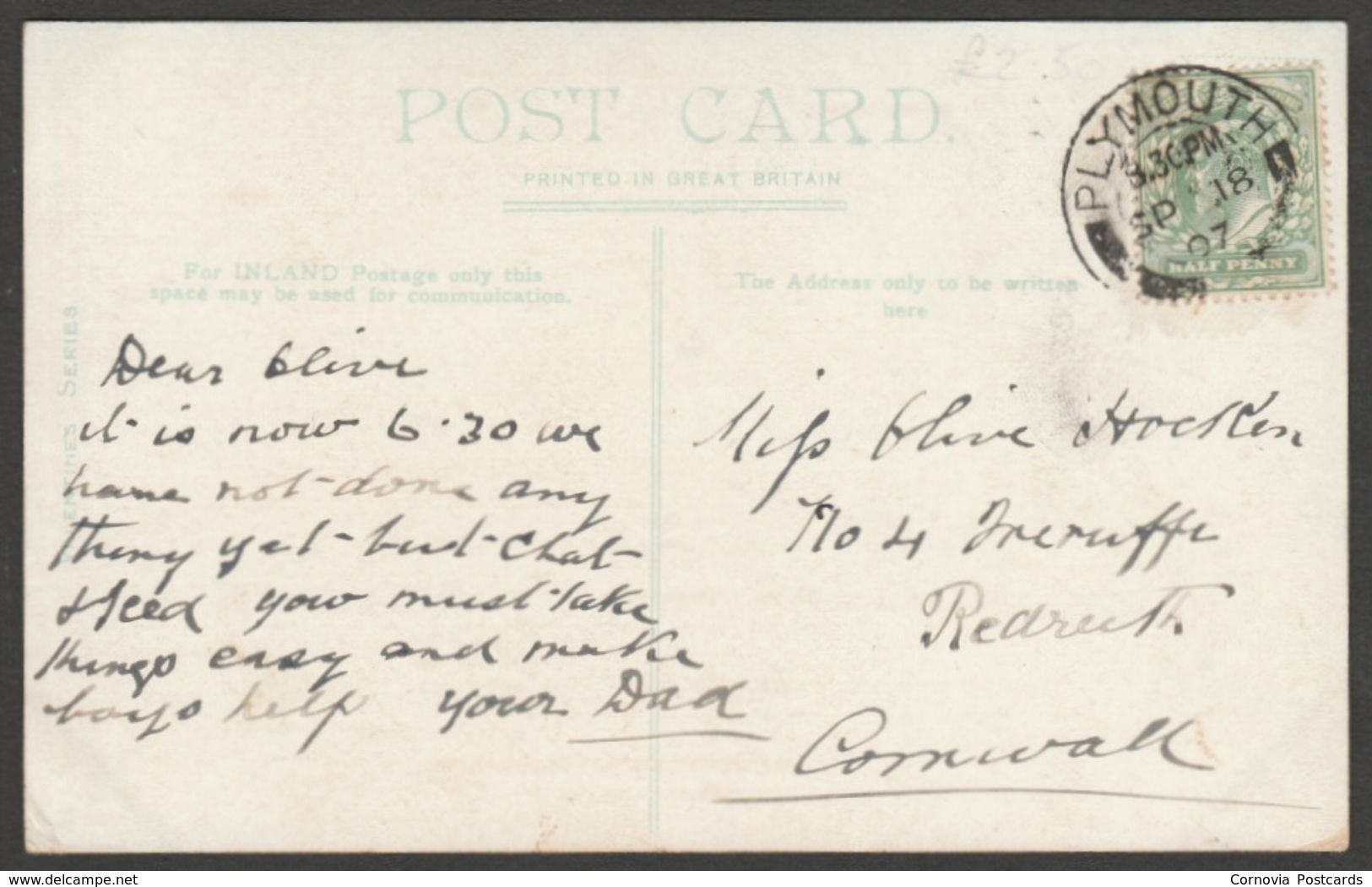 Government House, Mount Wise, Devonport, Devon, 1907 - Valentine's Postcard - Plymouth
