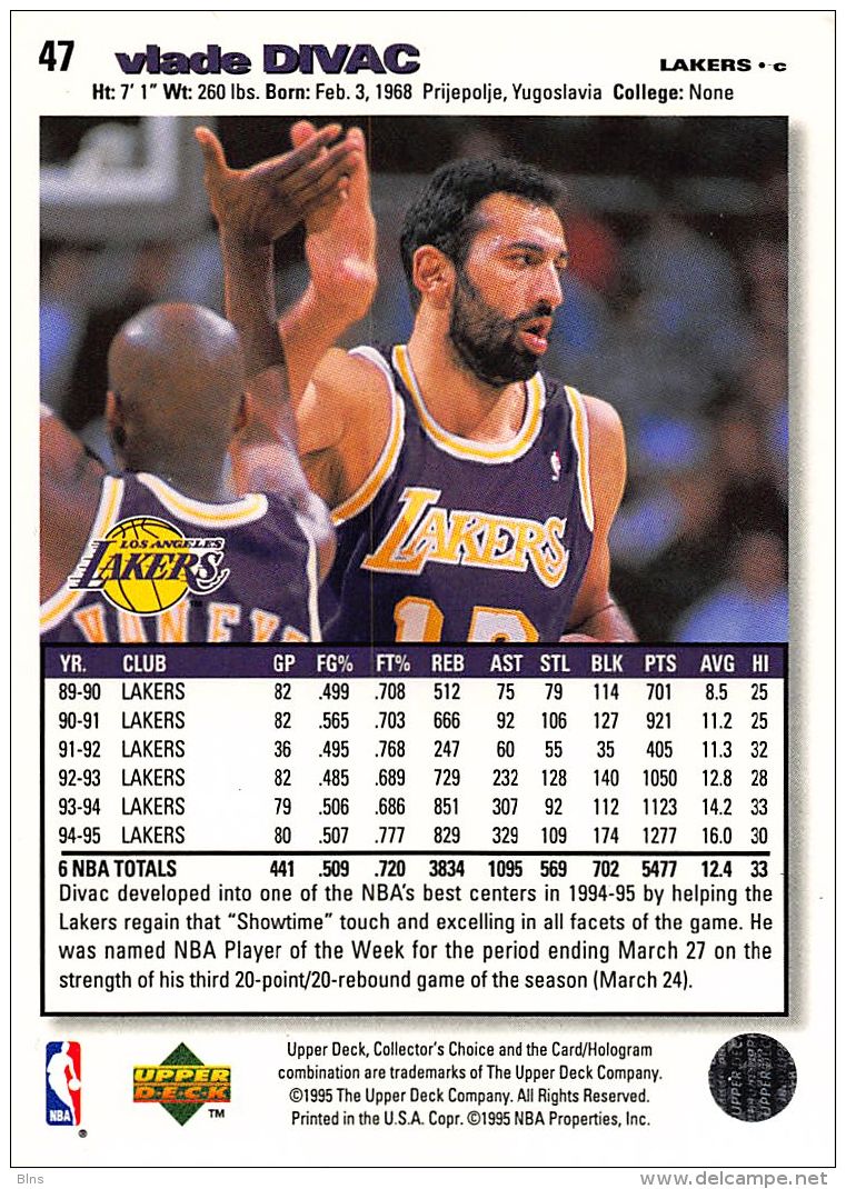 Vlade Divac - Upper Deck 1995-96 Collector's Choice - N.47 - 1990-1999