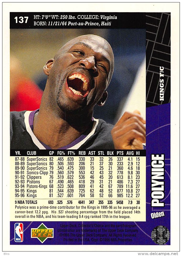 Olden Polynice - Upper Deck 1996-97 Collector's Choice - N.137 - 1990-1999