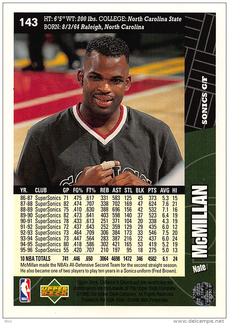 Nate McMillan - Upper Deck 1996-97 Collector's Choice - N.143 - 1990-1999