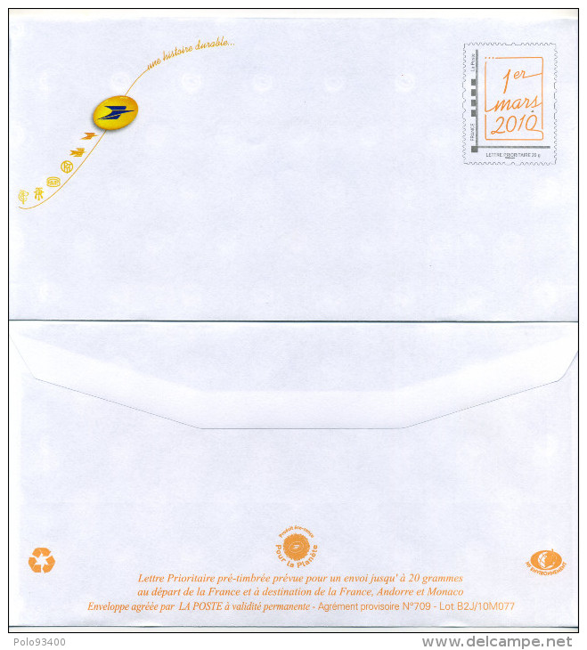 LA POSTE 1er MARS 2010 - Prêts-à-poster:Stamped On Demand & Semi-official Overprinting (1995-...)