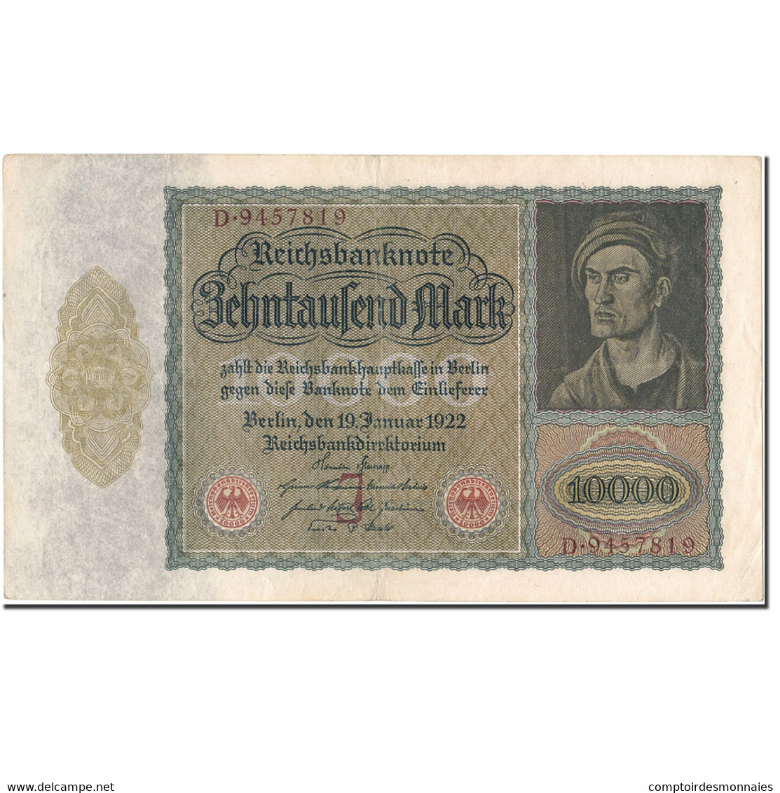 Billet, Allemagne, 10,000 Mark, 1922, 1922-01-19, KM:70, TTB - 10000 Mark