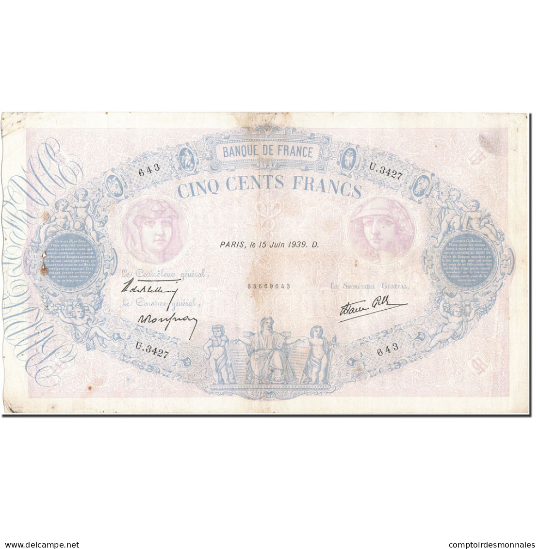 Billet, France, 500 Francs, 1888, 1939-06-15, TB, Fayette:31.34, KM:88c - 500 F 1888-1940 ''Bleu Et Rose''