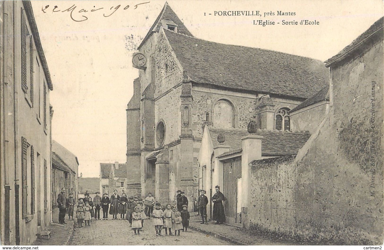 PORCHEVILLE PRES MANTES EGLISE SORTIE D'ECOLE 78 - Porcheville