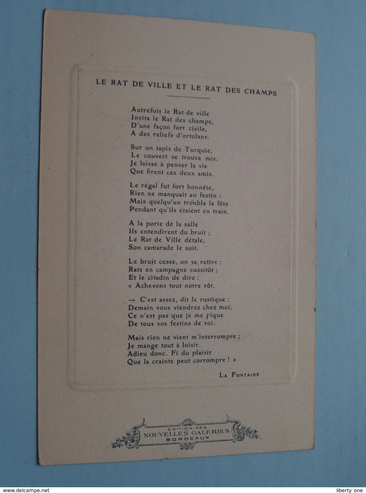 Les Fables De La Fontaine - LE RAT DE VILLE ET LE RAT DES CHAMPS - Oudry ( Nouvelles Galeries Bordeaux / Voir Photo ) !! - Histoire