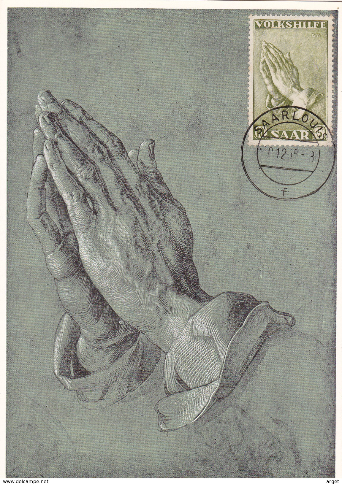 Carte-Maximum SARRE N° Yvert 348 (DÜRER - Mains) Obl Sp 1er Jour 1954 - Maximumkaarten