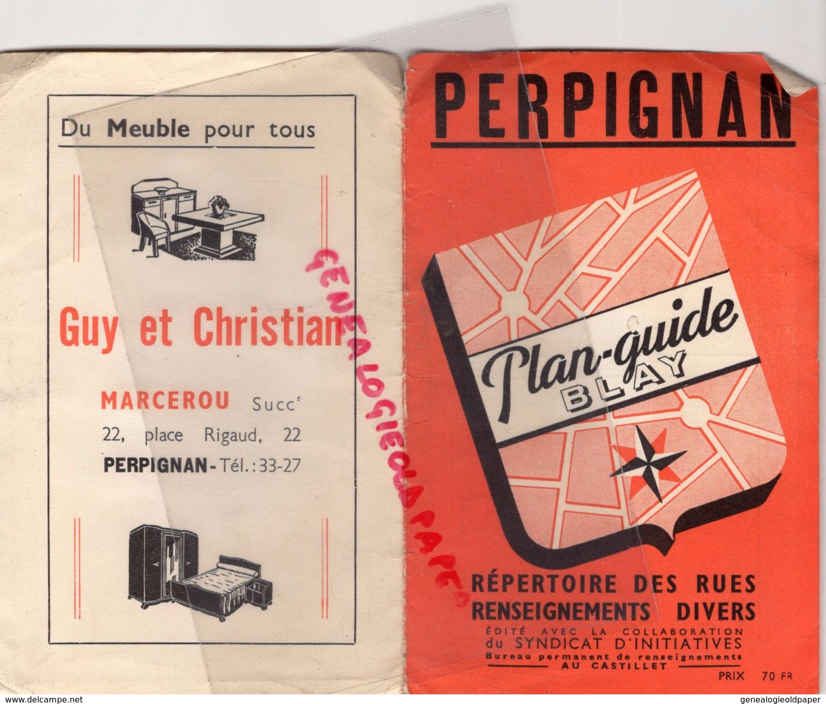 66 - PERPIGNAN - PLAN GUIDE BLAY - GUY CHRISTIAN MARCEROU- 22 PLACE RIGAUD-MICHEL CASSE OPTICIEN-ALQUIER ANTIQUITES - Europa