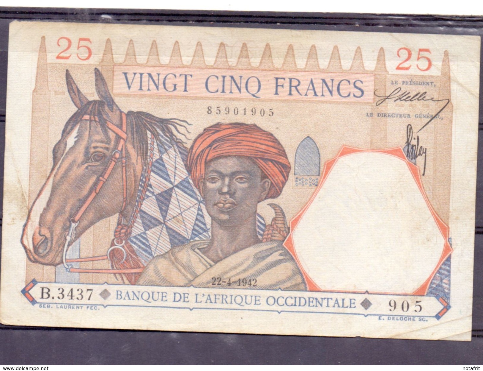 AOF French West Africa 25 Fr 1942 XF - États D'Afrique De L'Ouest