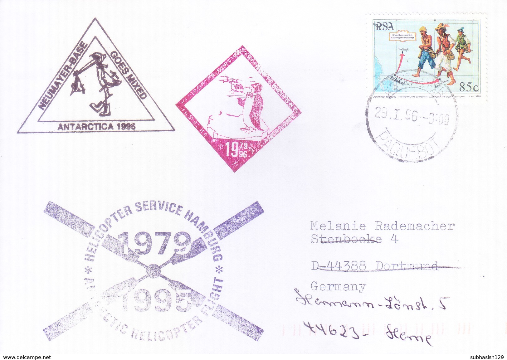 SOUTH AFRICA - ANTARCTIC EXPEDITION - 1996 - HELICOPTER SERVICE HAMBURG, NEUMAYER BASE GOES MIXED - Covers & Documents